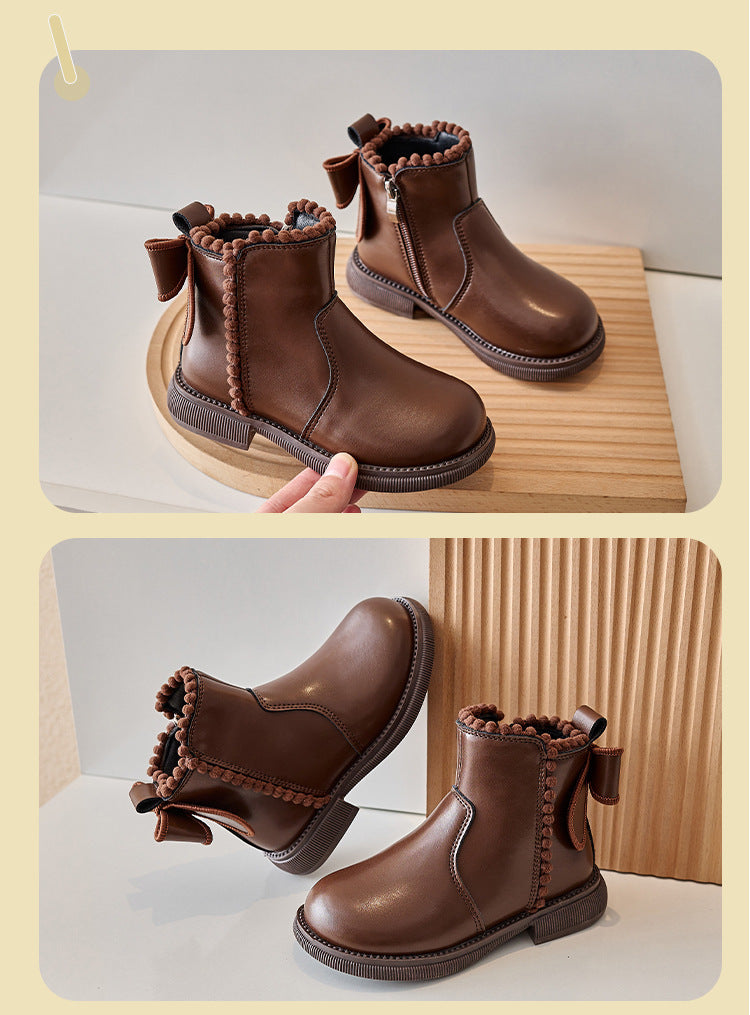 LeerLief Mädchen Stiefelette – Bequeme PU-Leder Stiefel mit rutschfester Sohle und Seitenreißverschluss