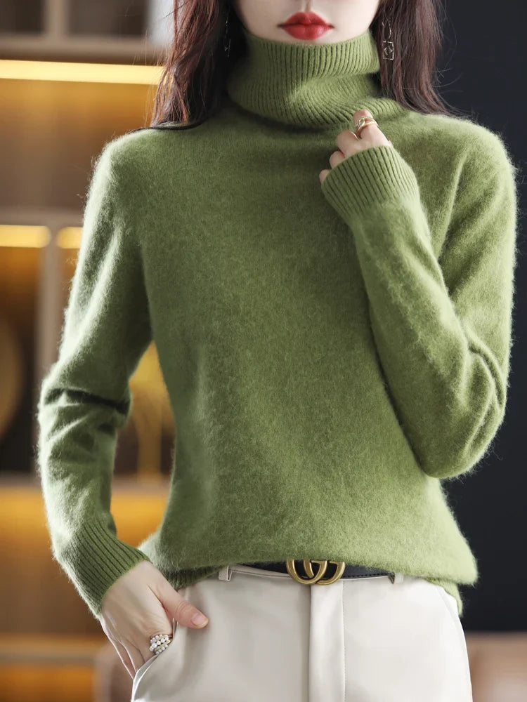 Damen 100 Prozent Kaschmir Rollkragenpullover Warm Slim Fit Strick in 23 Farben