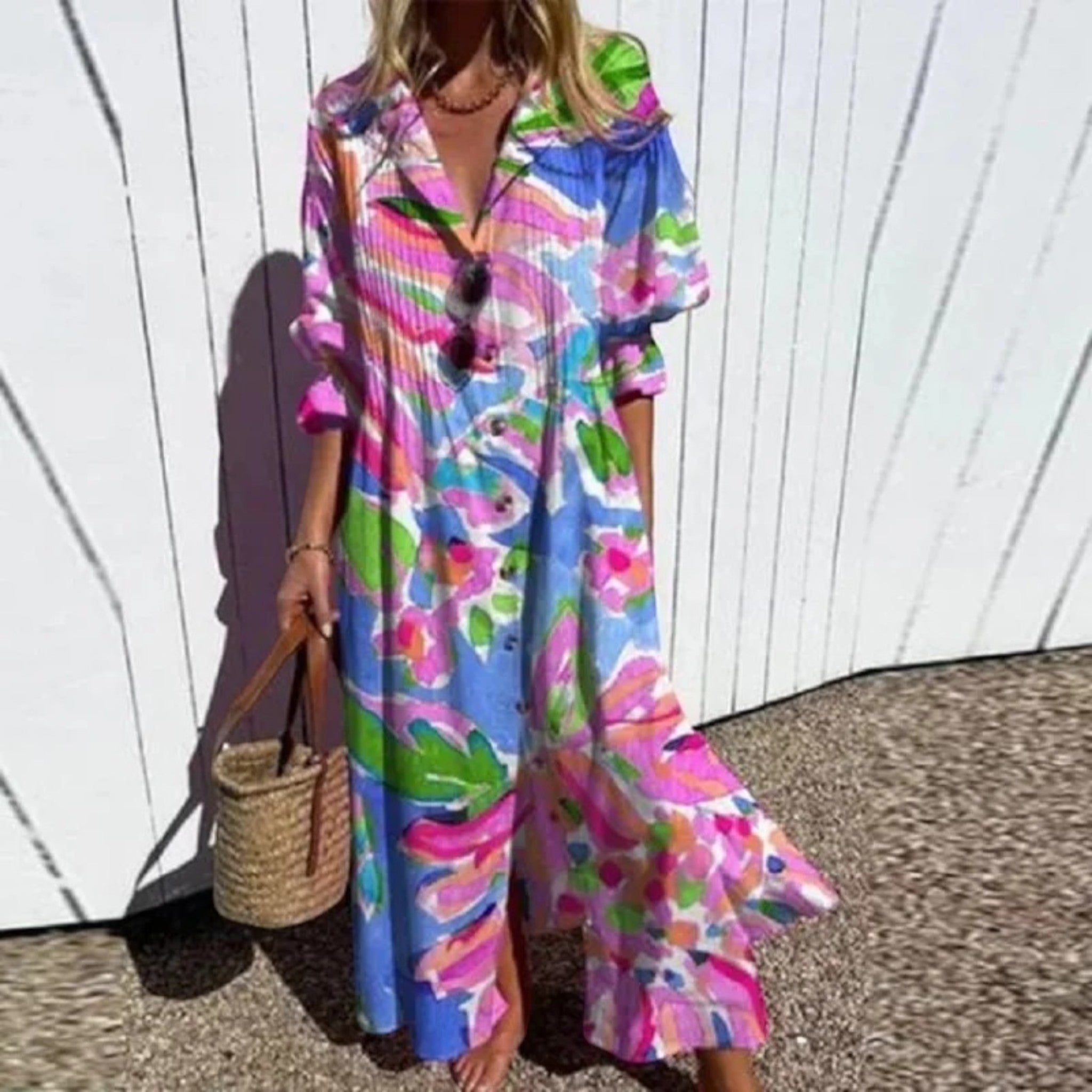 Boho Kleid mit V-Ausschnitt | Maxi
