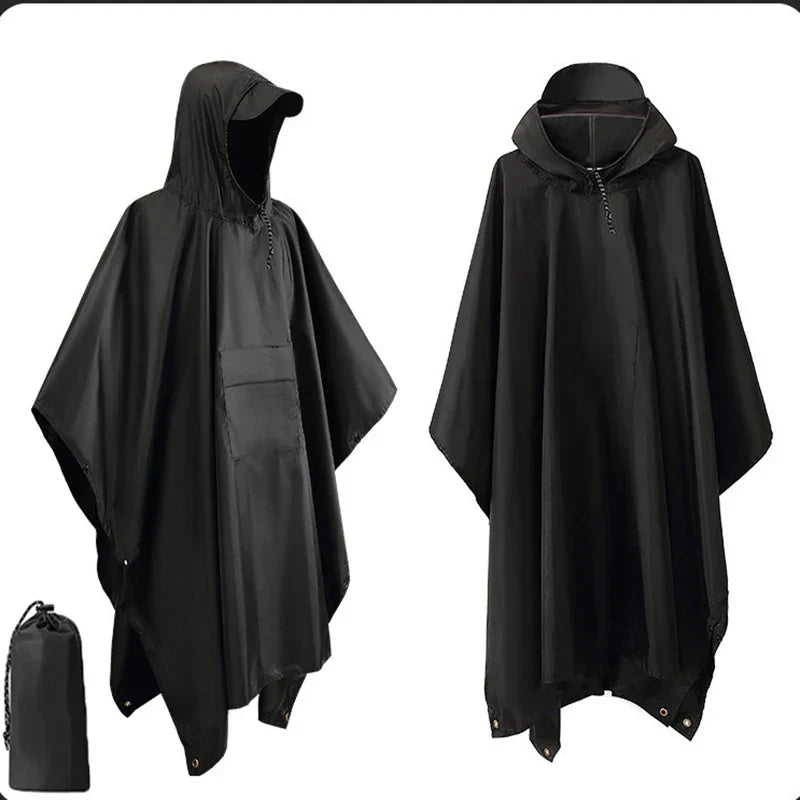 3 in 1 Outdoor Militär Regenmantel - Mit Kapuze wasserdichter Regenponcho mit Ärmeln, Motorrad-Regenabdeckung, ideal für Camping, Wandern und Reisen