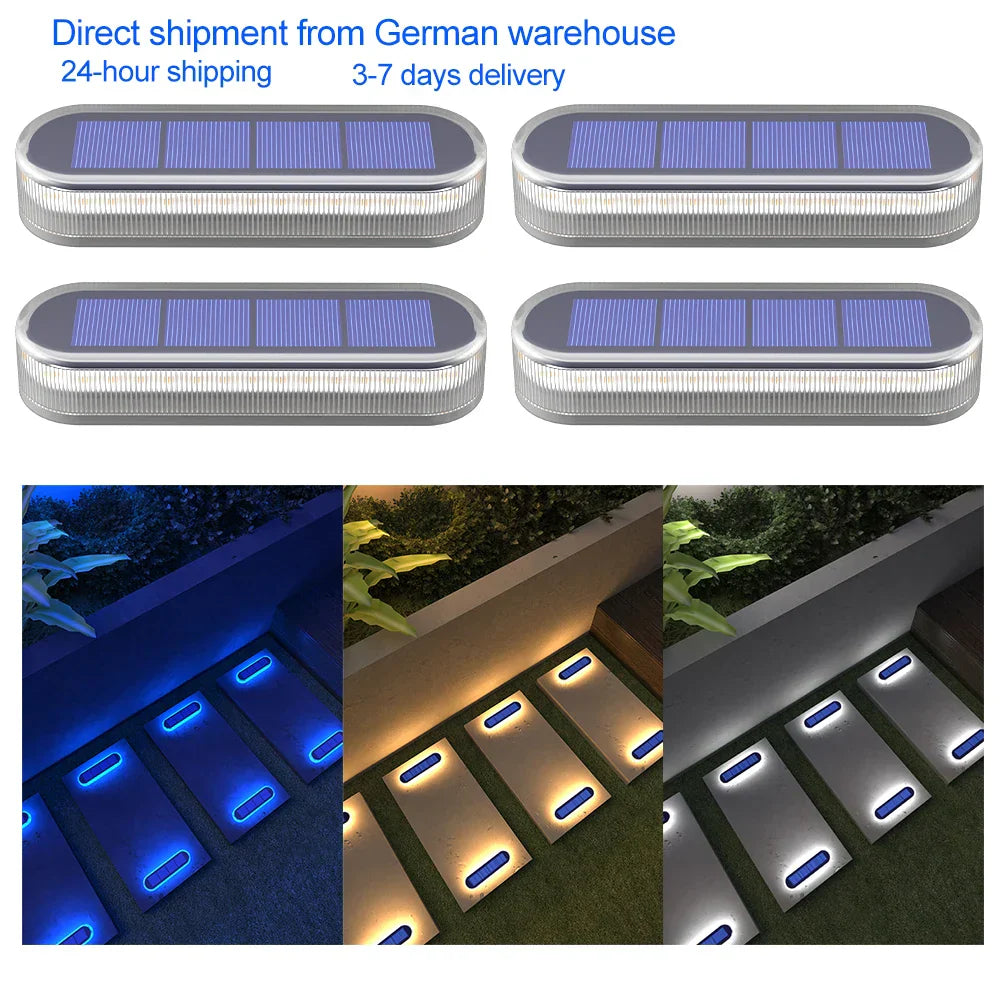 LumaGlow Solar Treppenlicht | IP68 Wasserdicht mit 30 LEDs in Warm-/Kaltweiß/Blau für Terrasse und Außenbereich