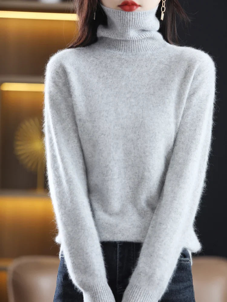 Damen 100 Prozent Kaschmir Rollkragenpullover Warm Slim Fit Strick in 23 Farben