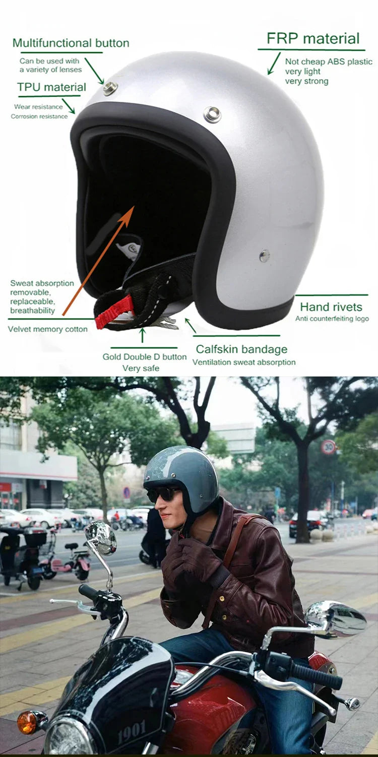 Retro-Motorradhelm mit Low-Profile und DOT- und ECE-Zertifizierung für sicheres Fahren