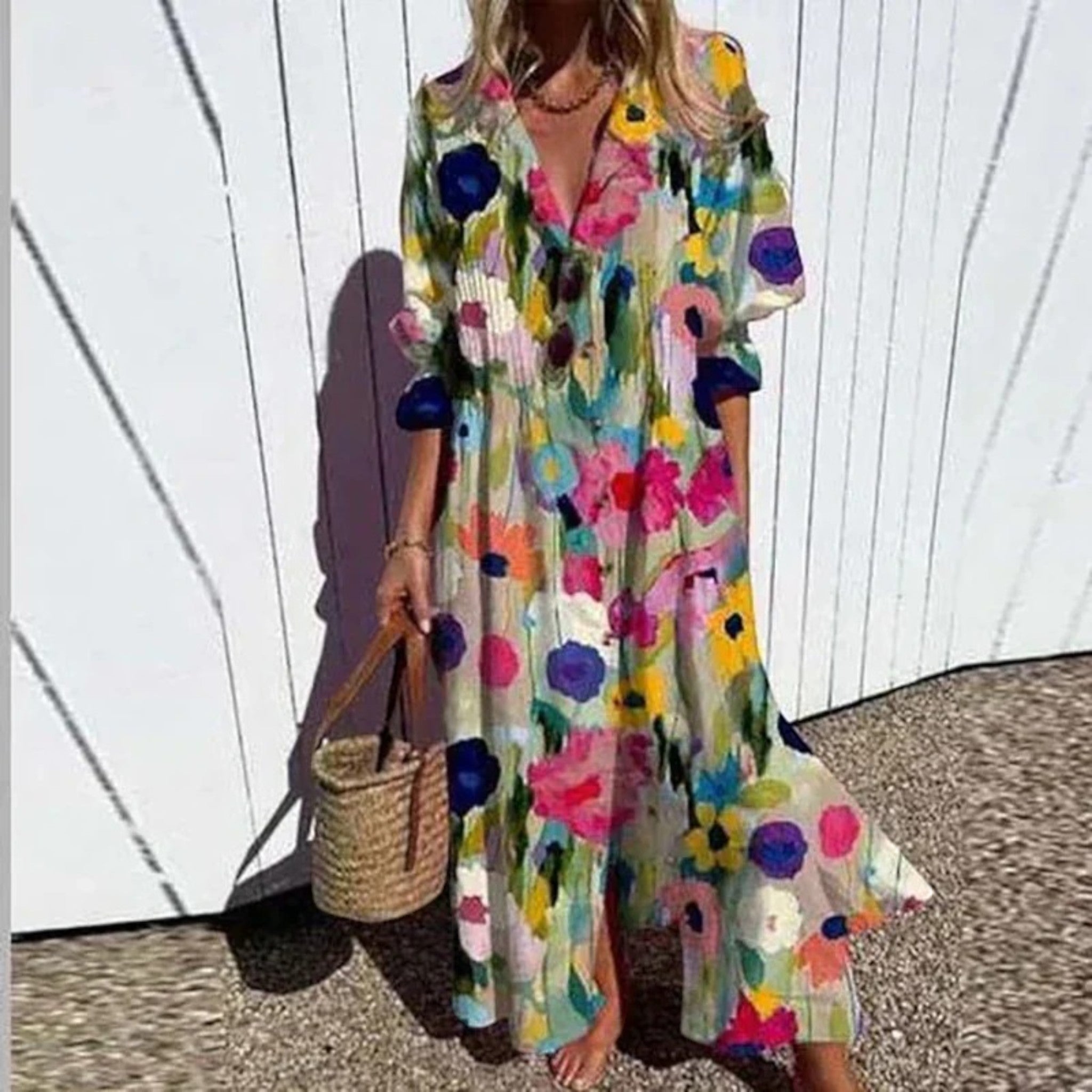 Boho Kleid mit V-Ausschnitt | Maxi