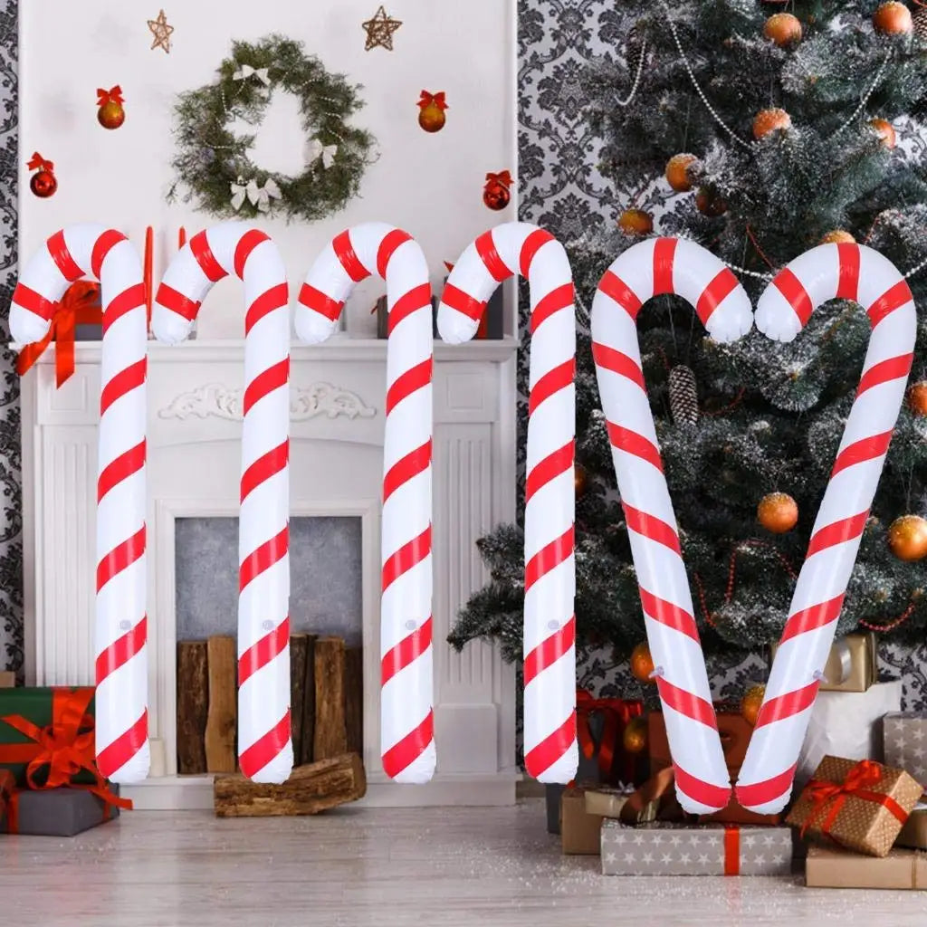 CandyFest Aufblasbare Weihnachts-Zuckerstangen – Set von 4 PVC-Dekorationen von 87 cm