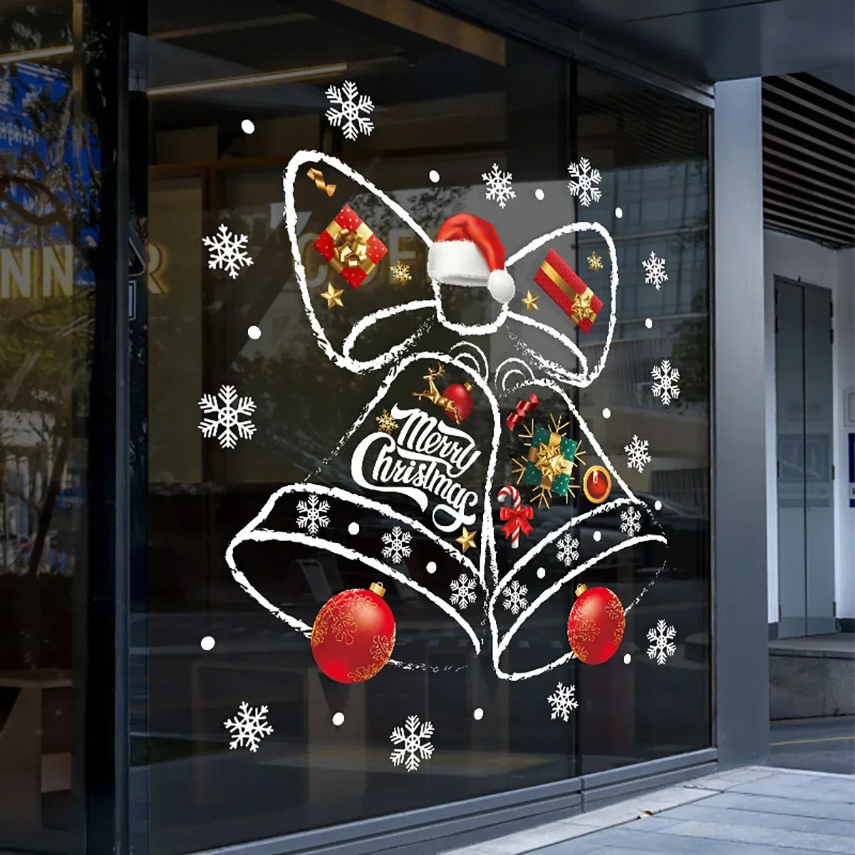 WinterGlöckchen Weihnachts Fensteraufkleber – Wiederverwendbare PVC Fensterdekoration mit Festlichem Glöckchen-Design