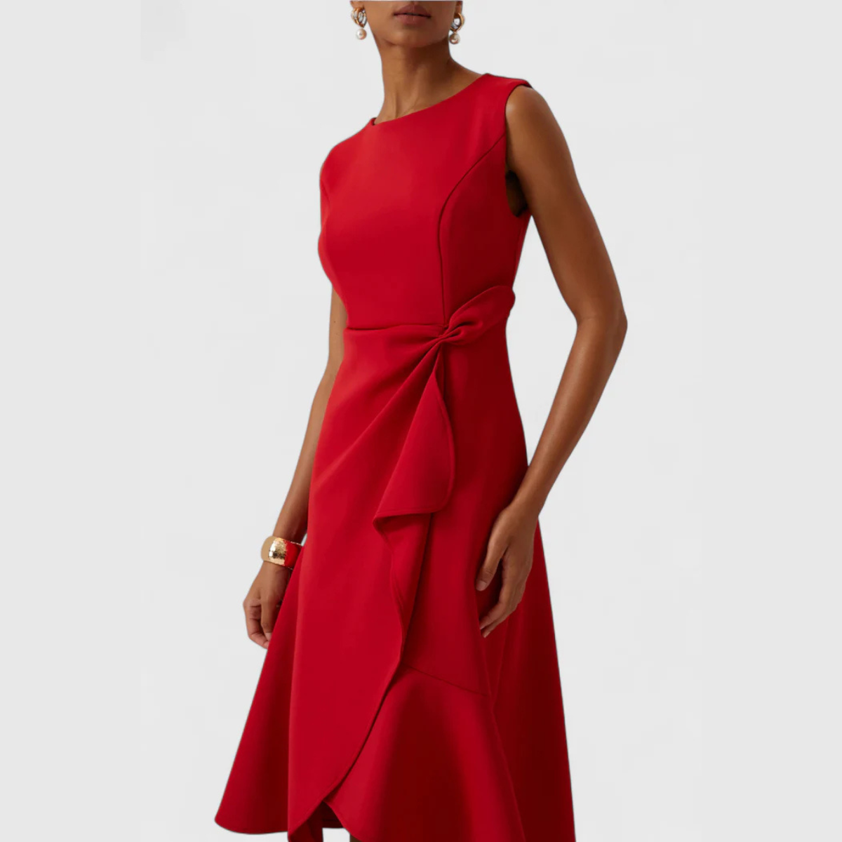 Beatrice | Damen Drapiertes Asymmetrisches Midikleid