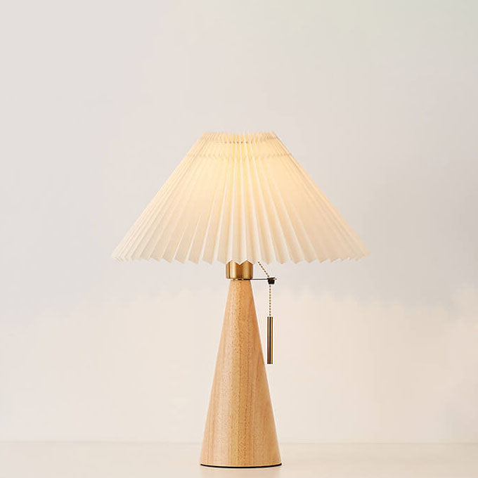 Japanische Minimalistische Holzkonstruktion Faltenstoff LED Tischlampe 1-Licht