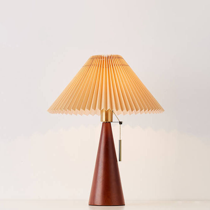 Japanische Minimalistische Holzkonstruktion Faltenstoff LED Tischlampe 1-Licht