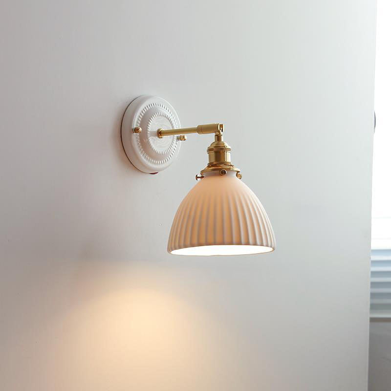 Vintage Japanische Keramik Messing 1-Licht Wandlampe