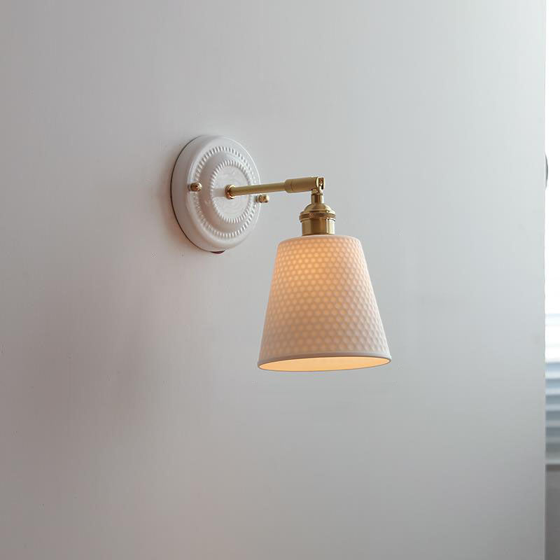 Vintage Japanische Keramik Messing 1-Licht Wandlampe