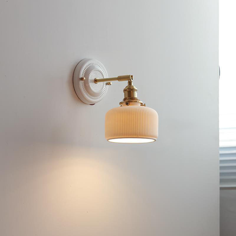 Vintage Japanische Keramik Messing 1-Licht Wandlampe