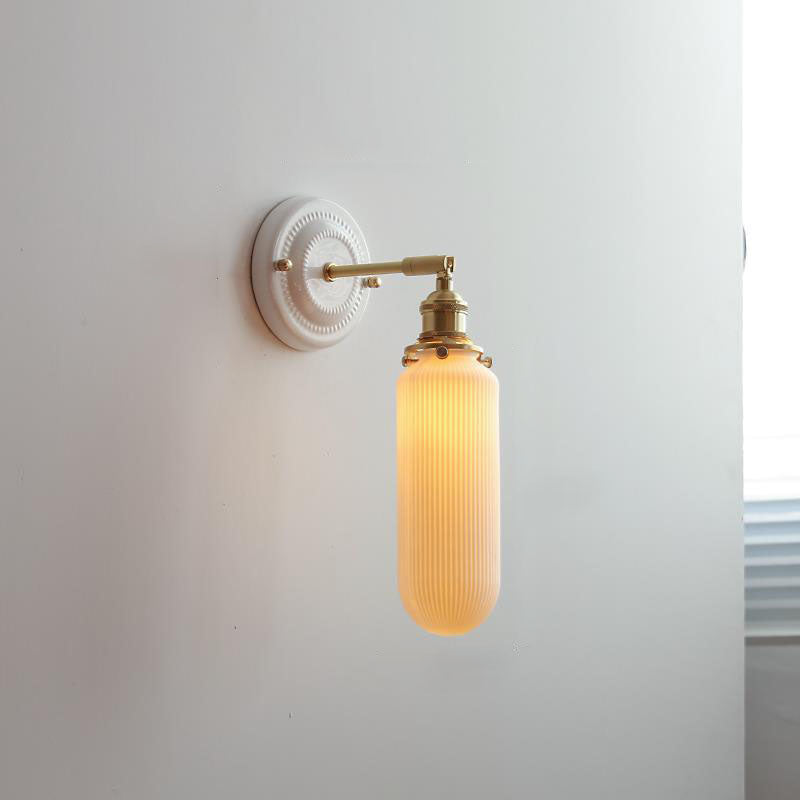 Vintage Japanische Keramik Messing 1-Licht Wandlampe
