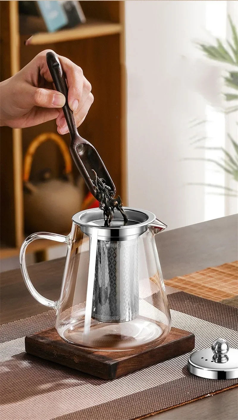 450ml-950ml Hitzebeständige Glas Teekanne – Edelstahl Teesieb, Blumen-Kessel für Kung Fu Teewaren, Puer- und Oolong-Tee