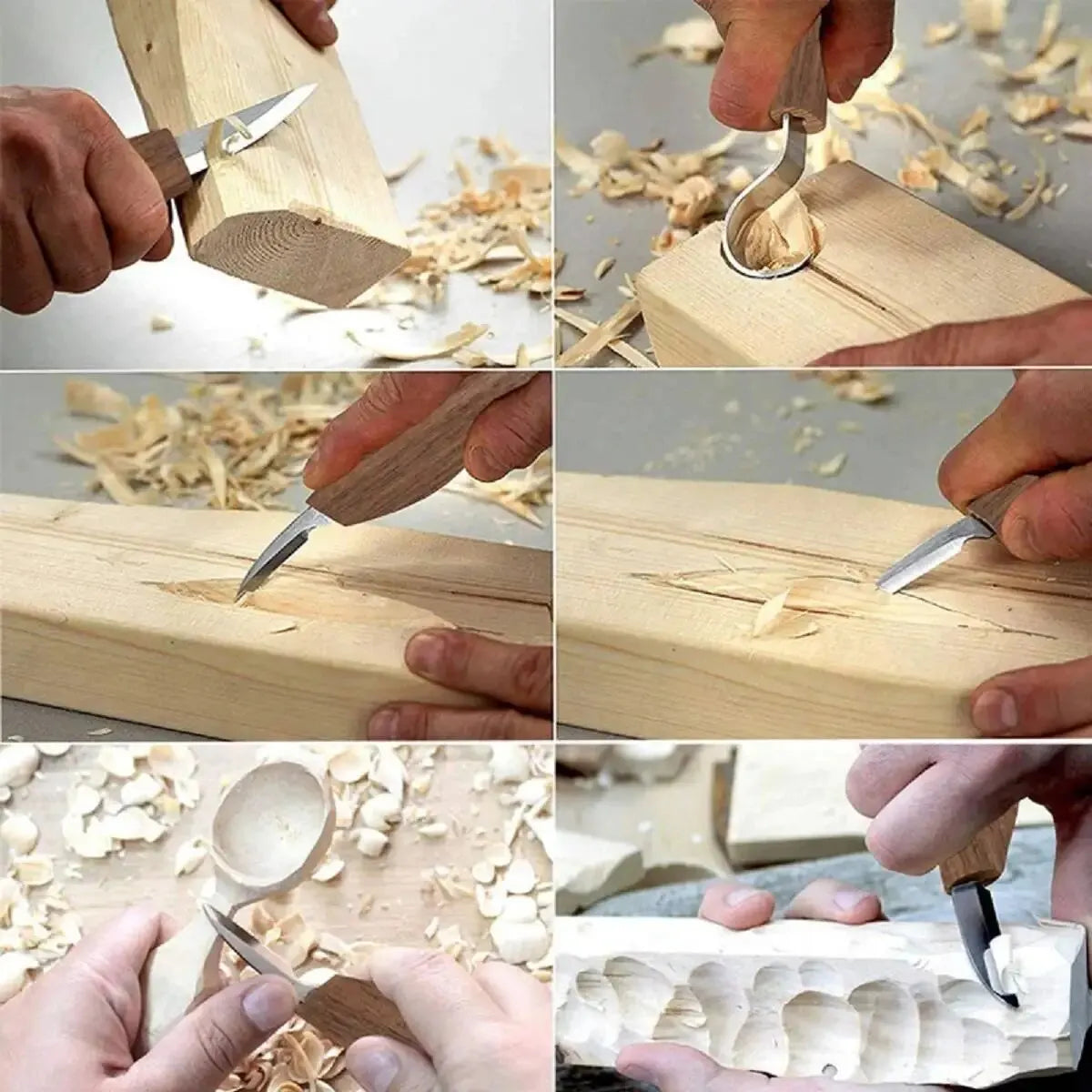8-teiliges Holzschnitzset: Handwerkermesser-Set mit Feilen - Holzlöffel-Schnitzset für Anfänger