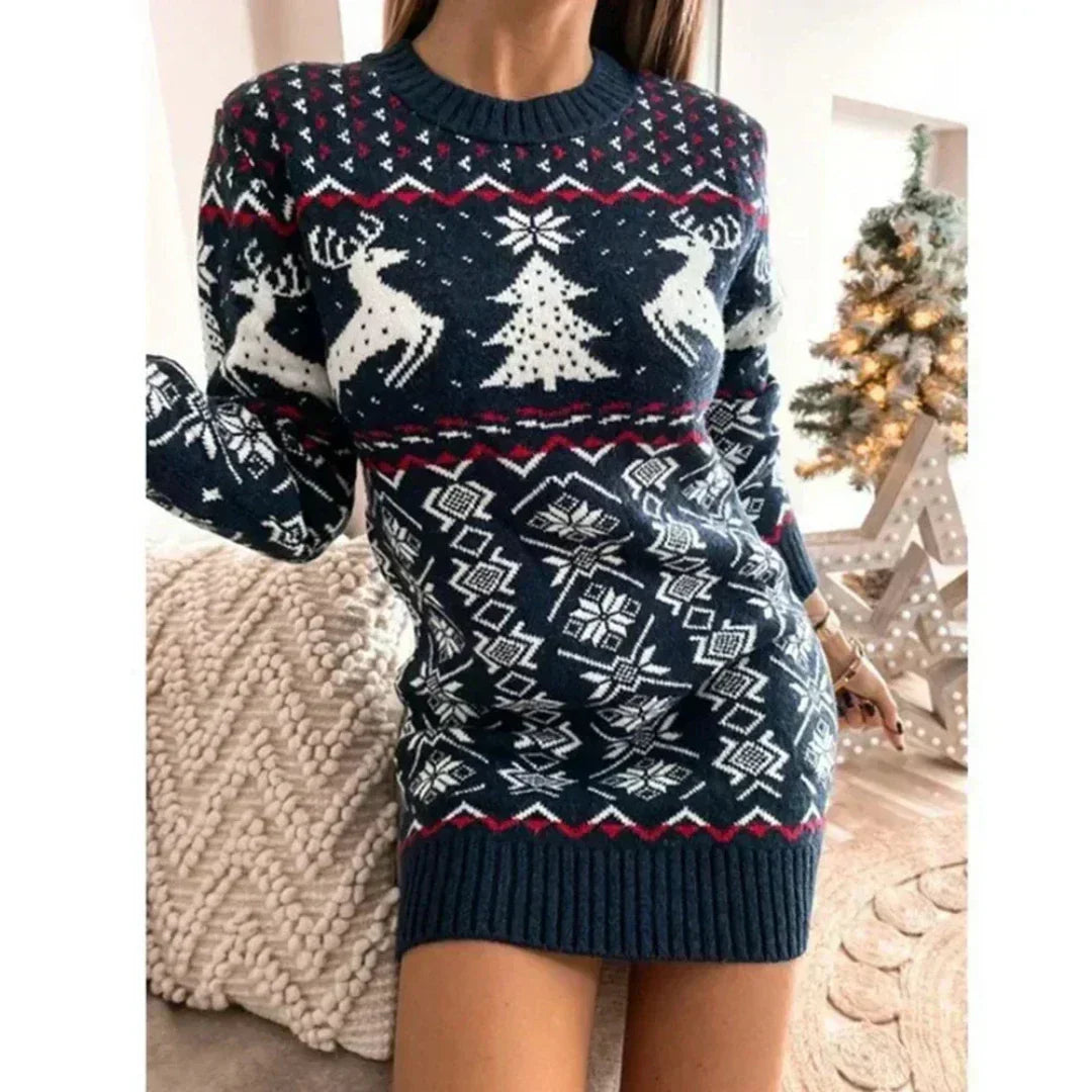 Damen Winterchic Strick Weihnachtskleid – Warm, Festlich und Komfortabel