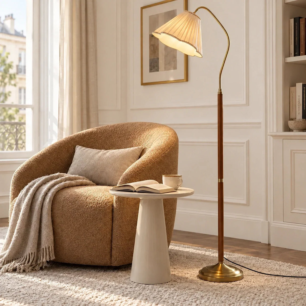 Vintage Bloem Plissé Stoff Stehlampe