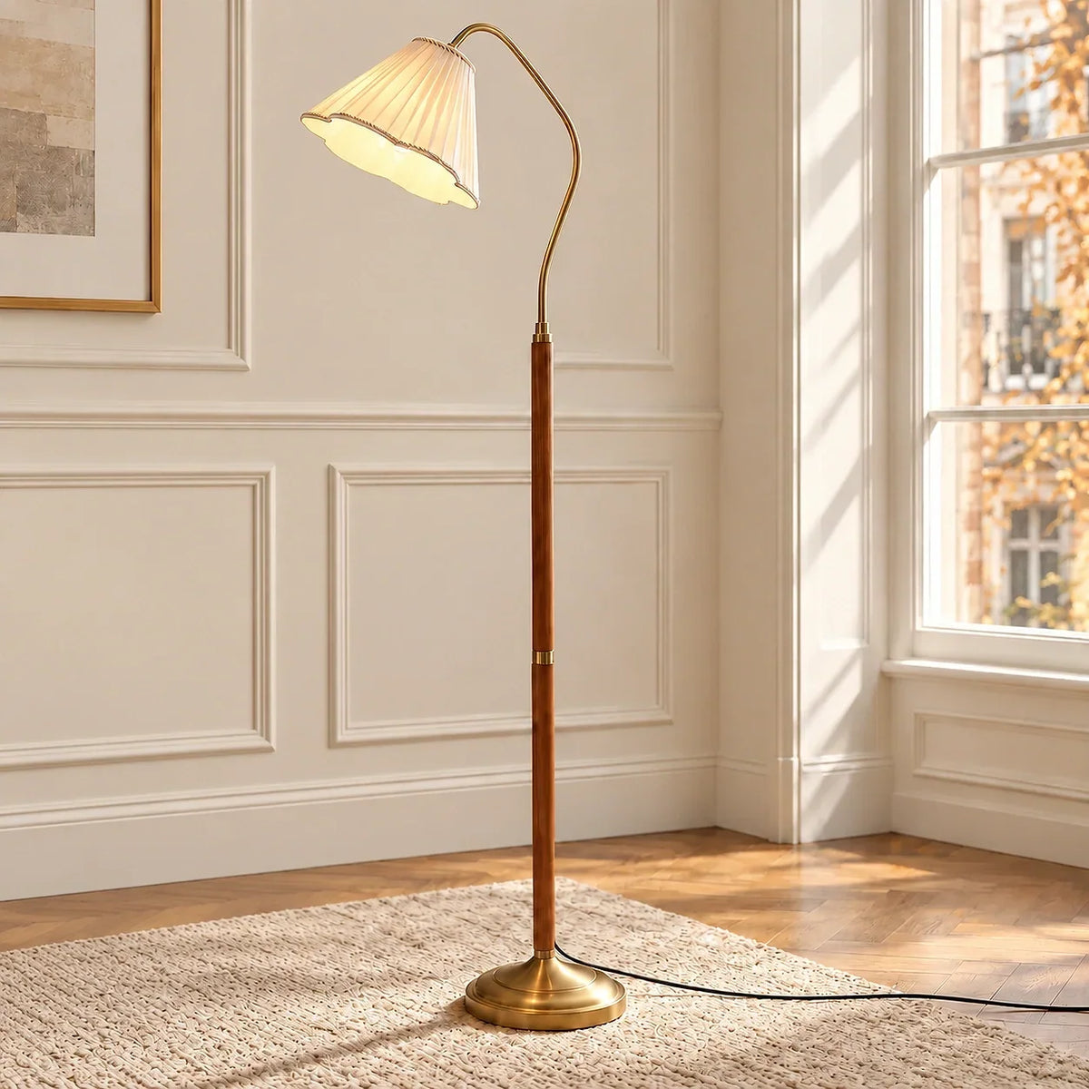Vintage Bloem Plissé Stoff Stehlampe