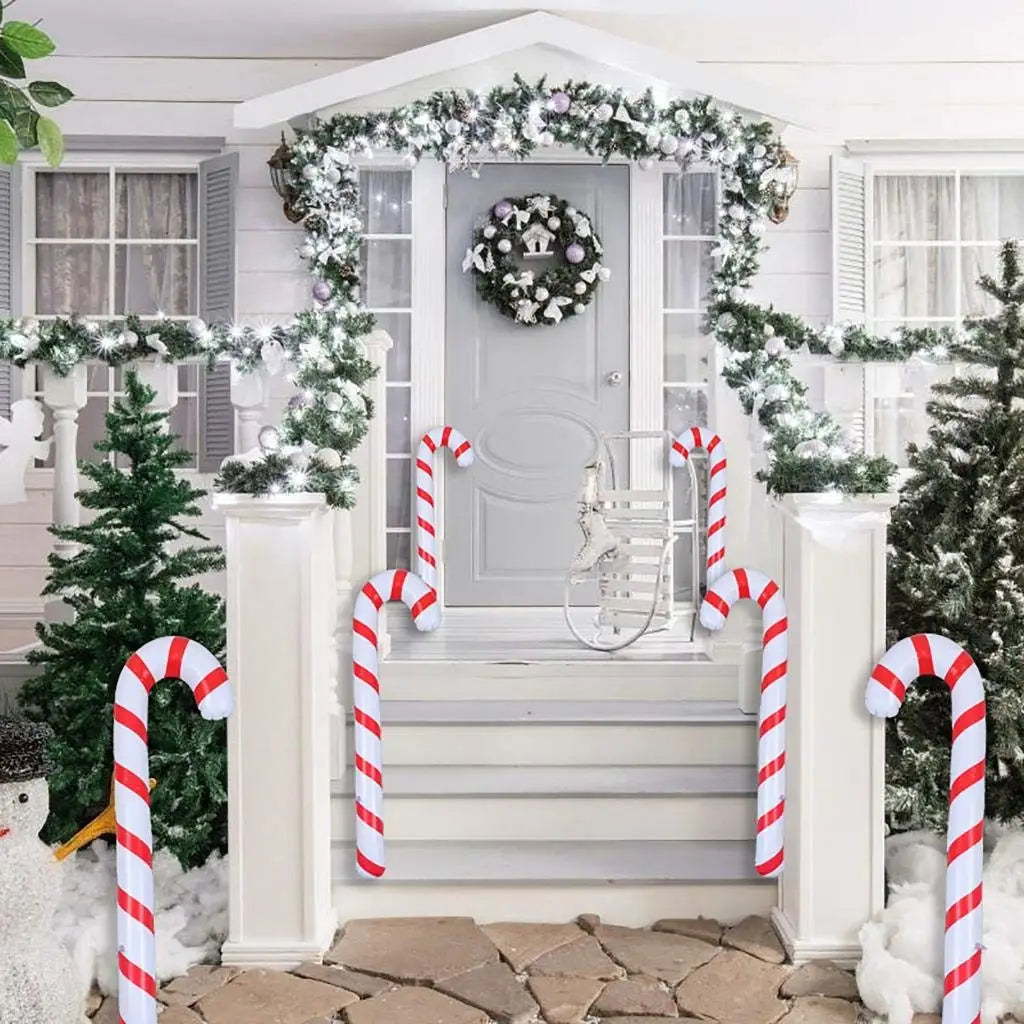 CandyFest Aufblasbare Weihnachts-Zuckerstangen – Set von 4 PVC-Dekorationen von 87 cm