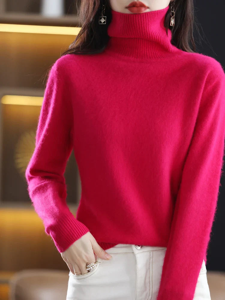 Damen 100 Prozent Kaschmir Rollkragenpullover Warm Slim Fit Strick in 23 Farben
