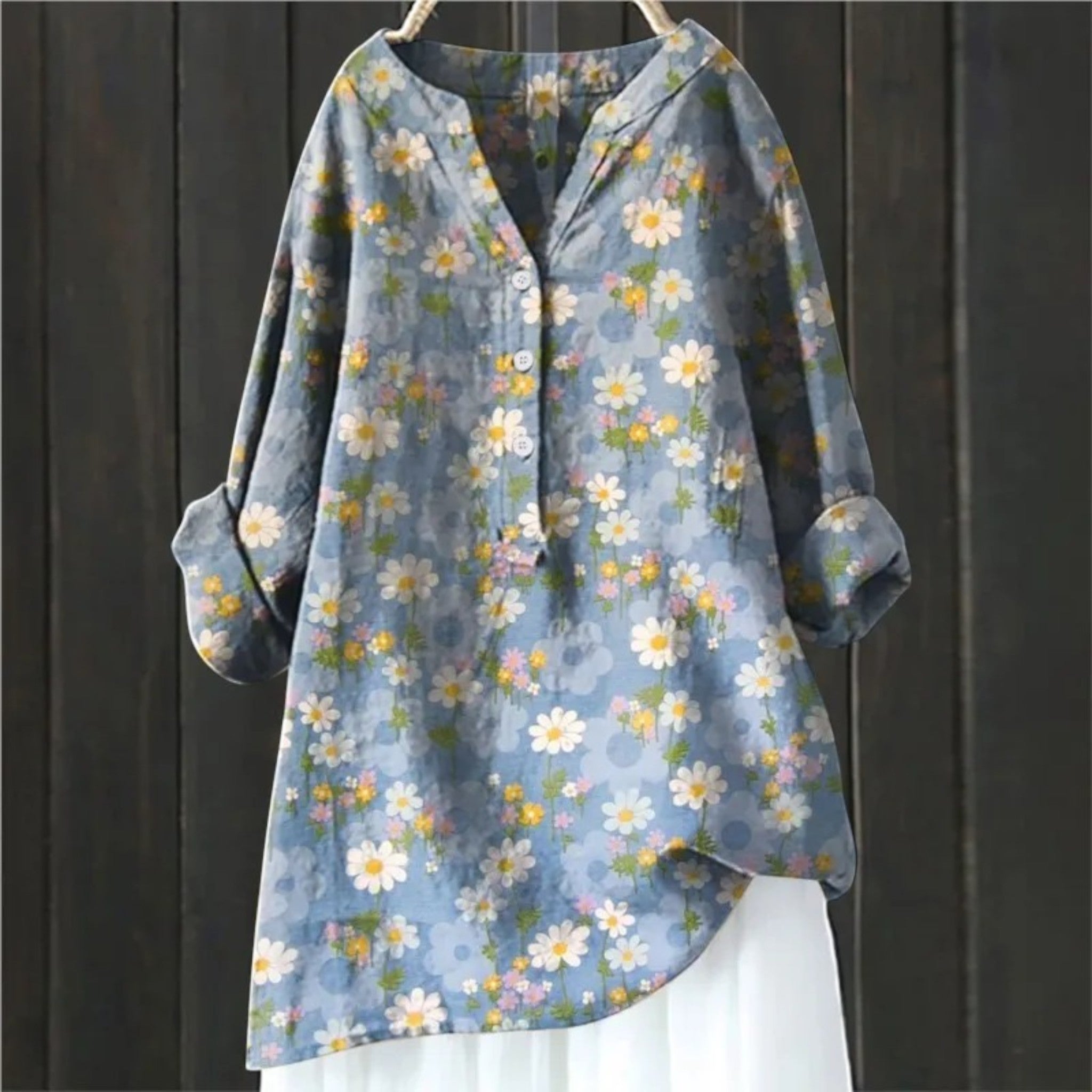 Blumenbluse Mit V-Ausschnitt | Lange Ärmel