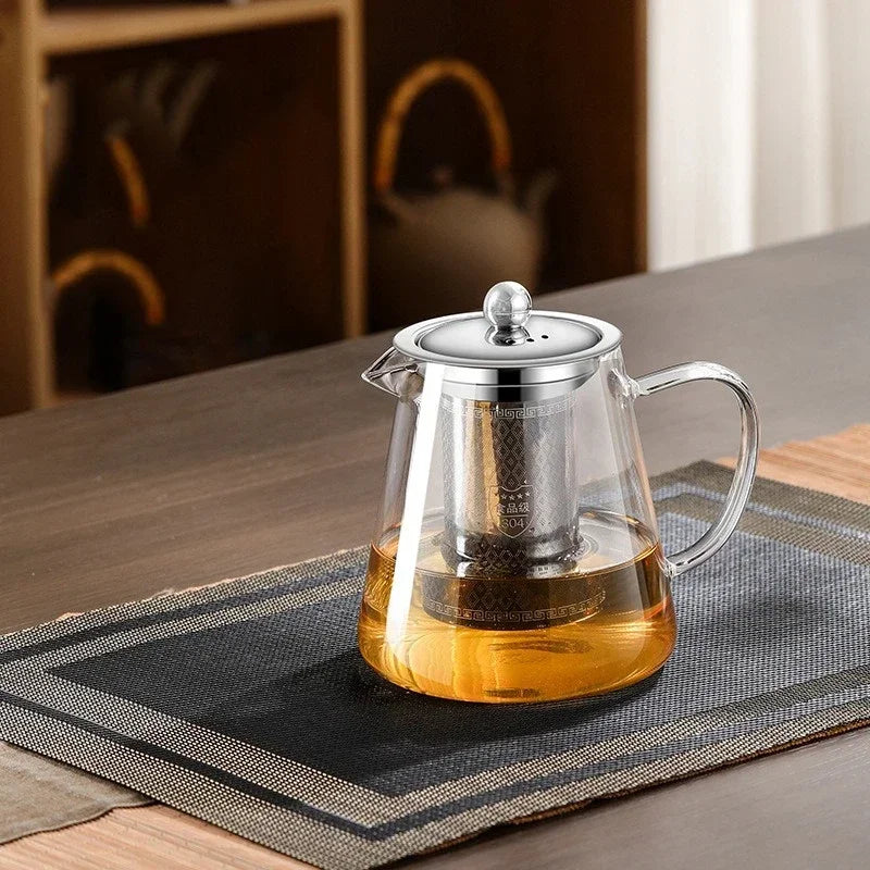 450ml-950ml Hitzebeständige Glas Teekanne – Edelstahl Teesieb, Blumen-Kessel für Kung Fu Teewaren, Puer- und Oolong-Tee