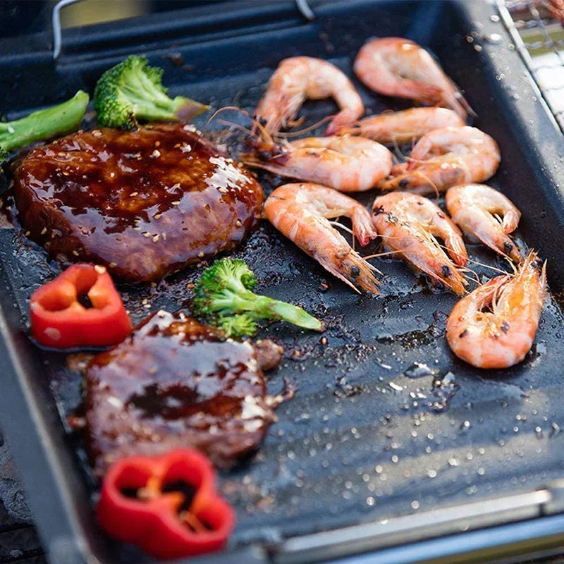 Feurossa Gusseiserne Grillplatte Umkehrbare Platte | Für Gasgrill & Herd | 25 × 30 cm | Für Pizza, Fleisch, Gemüse & Fisch