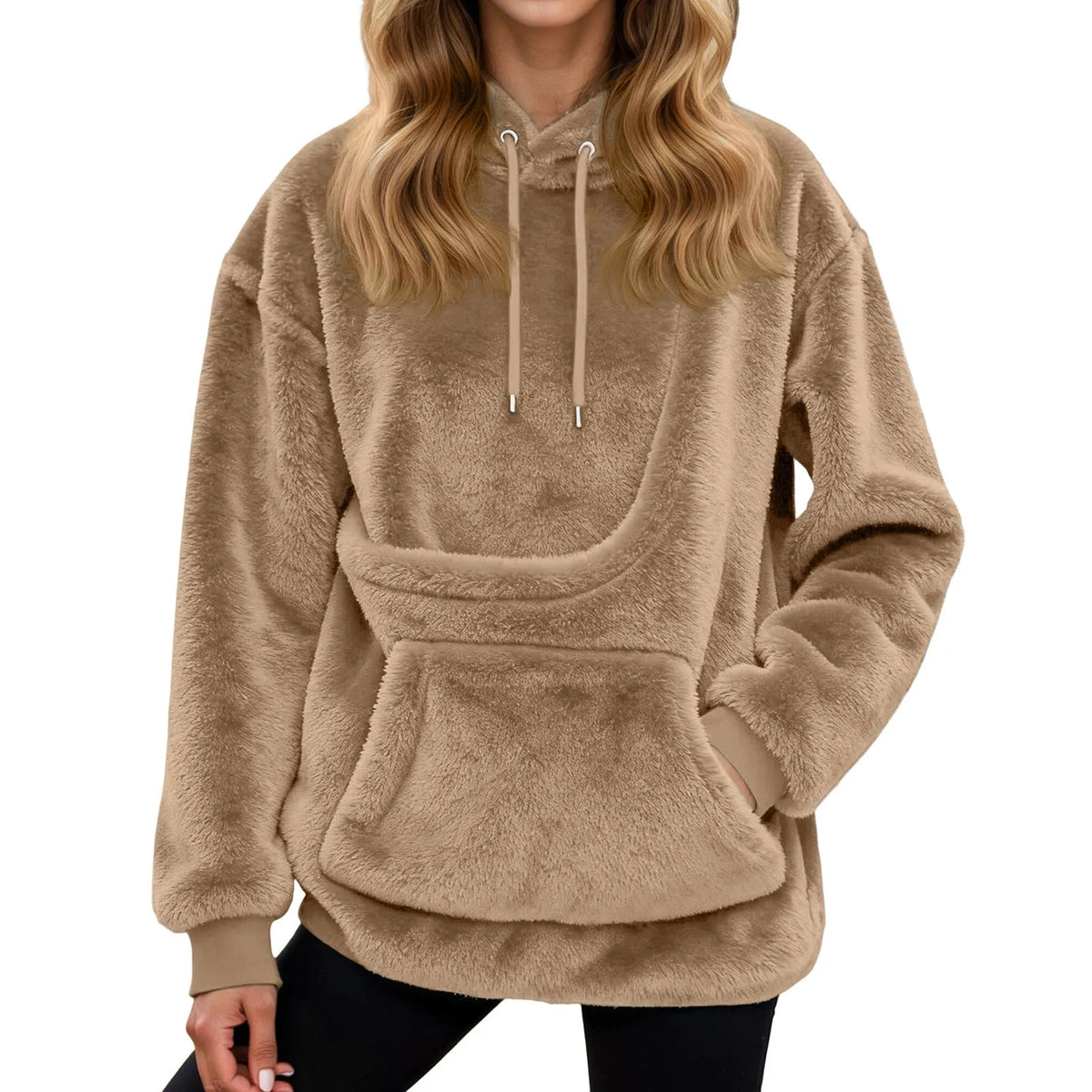 Oversized Fleece Hoodie mit Kängurutasche – Warme Damenjacke für Zuhause