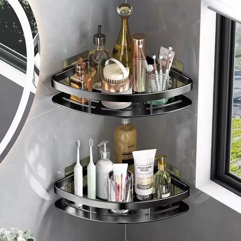 HoekHouder Aluminium Wandregal – Platzsparender Badezimmer Organizer Ohne Bohren
