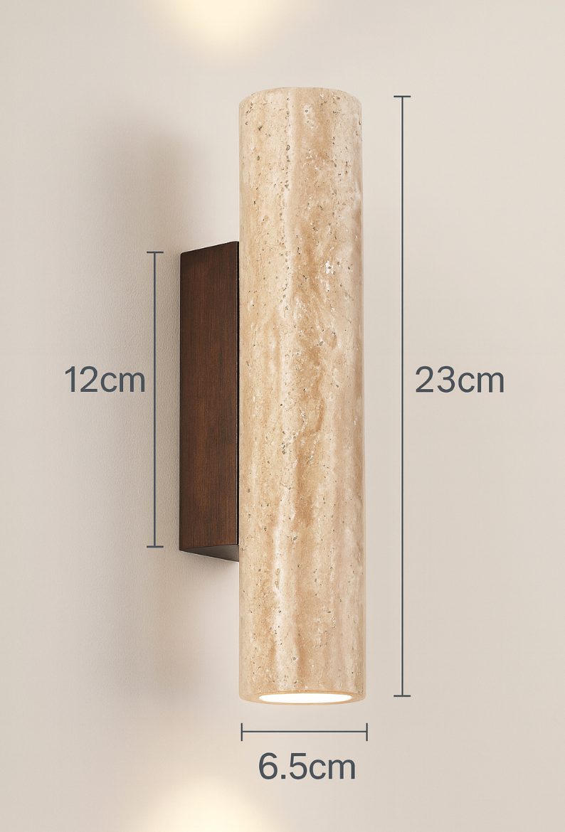 Moderner Minimalistischer Travertin-Marmor Zylinder Wandleuchte LED 2-Licht