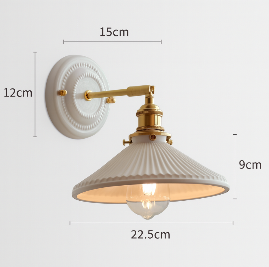 Vintage Japanische Keramik Messing 1-Licht Wandlampe
