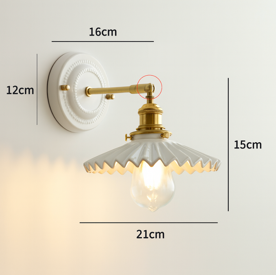 Vintage Japanische Keramik Messing 1-Licht Wandlampe