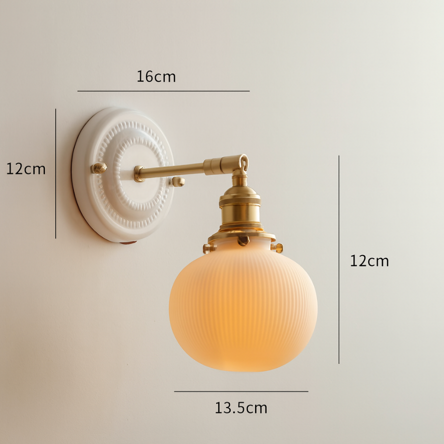 Vintage Japanische Keramik Messing 1-Licht Wandlampe