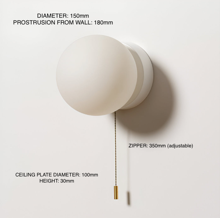 Nordic Minimalist Glas Globe Wandlampe LED 1-Licht mit Zugschalter