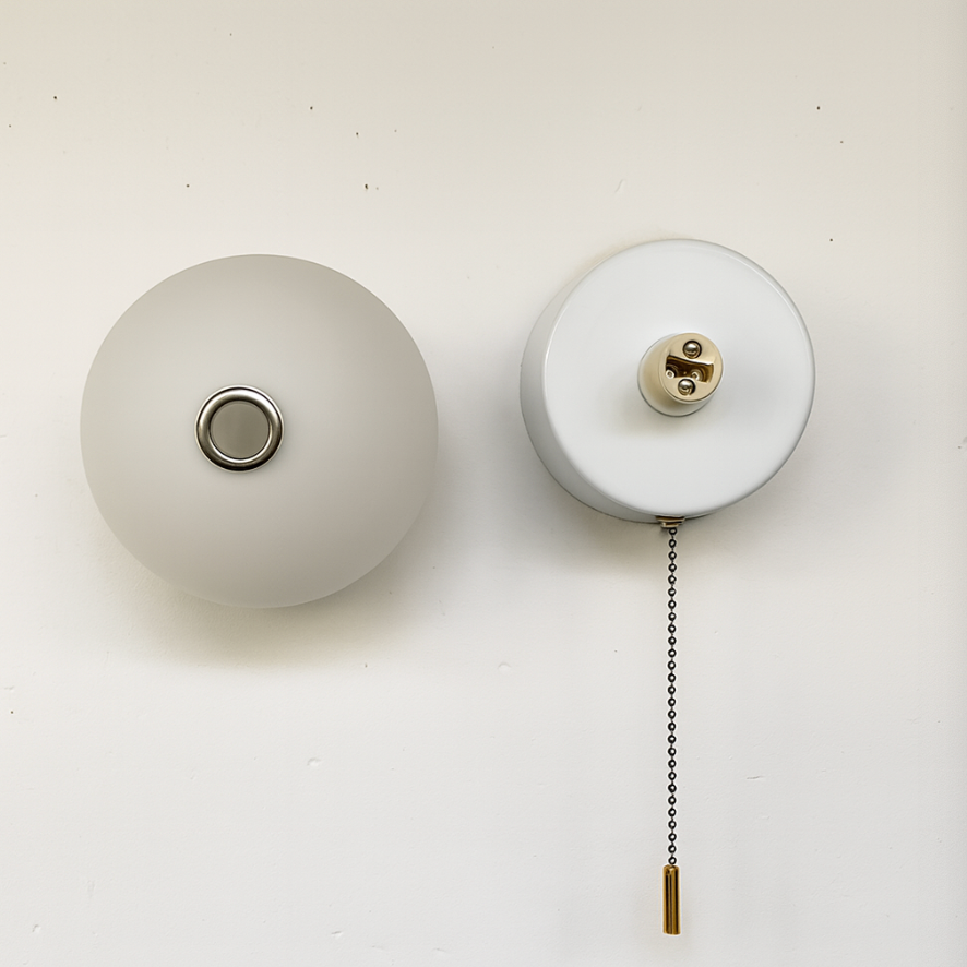 Nordic Minimalist Glas Globe Wandlampe LED 1-Licht mit Zugschalter