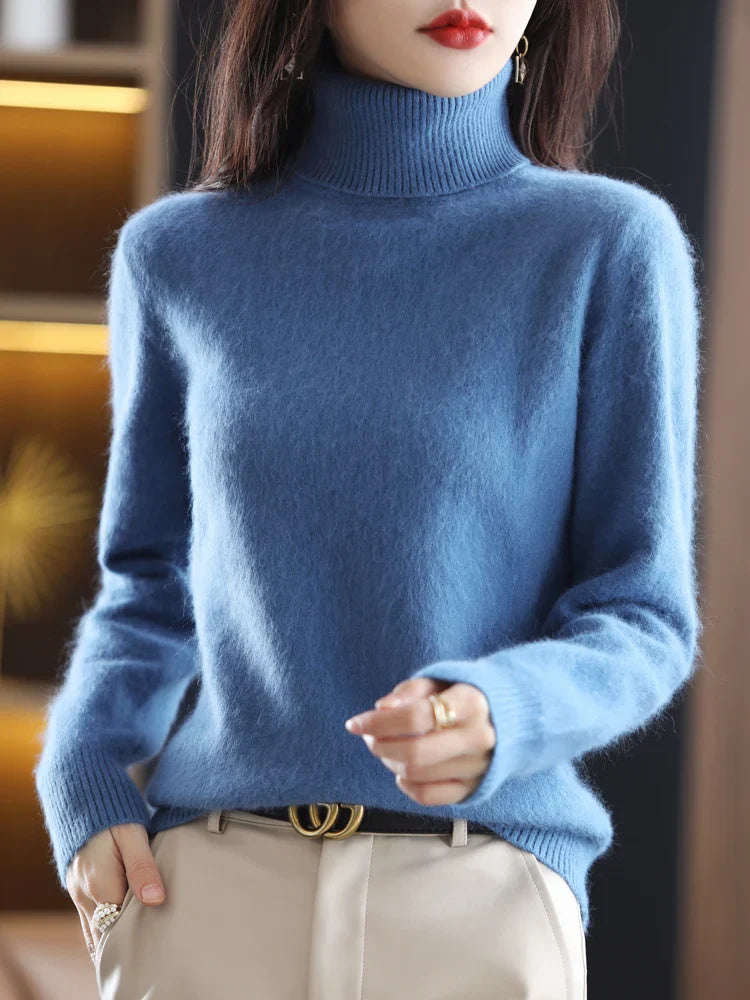 Damen 100 Prozent Kaschmir Rollkragenpullover Warm Slim Fit Strick in 23 Farben