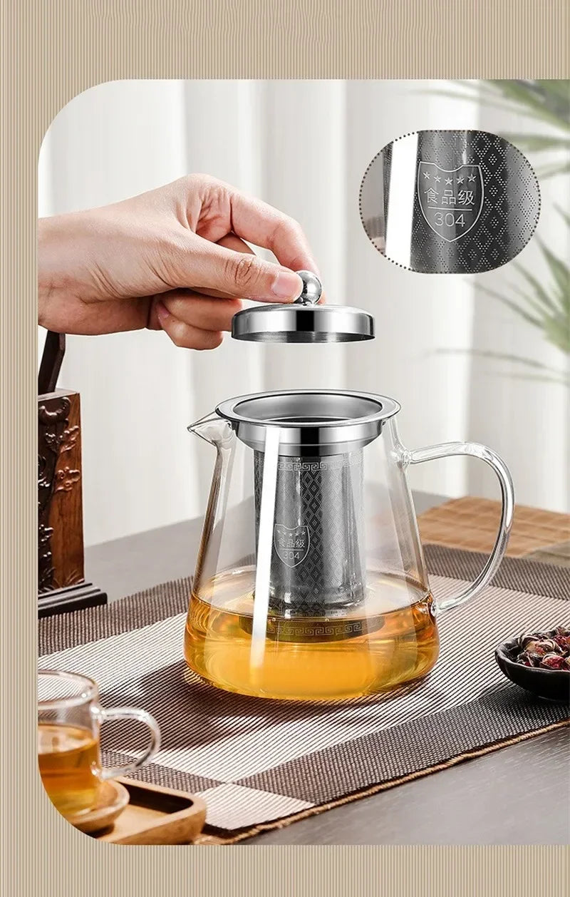 450ml-950ml Hitzebeständige Glas Teekanne – Edelstahl Teesieb, Blumen-Kessel für Kung Fu Teewaren, Puer- und Oolong-Tee