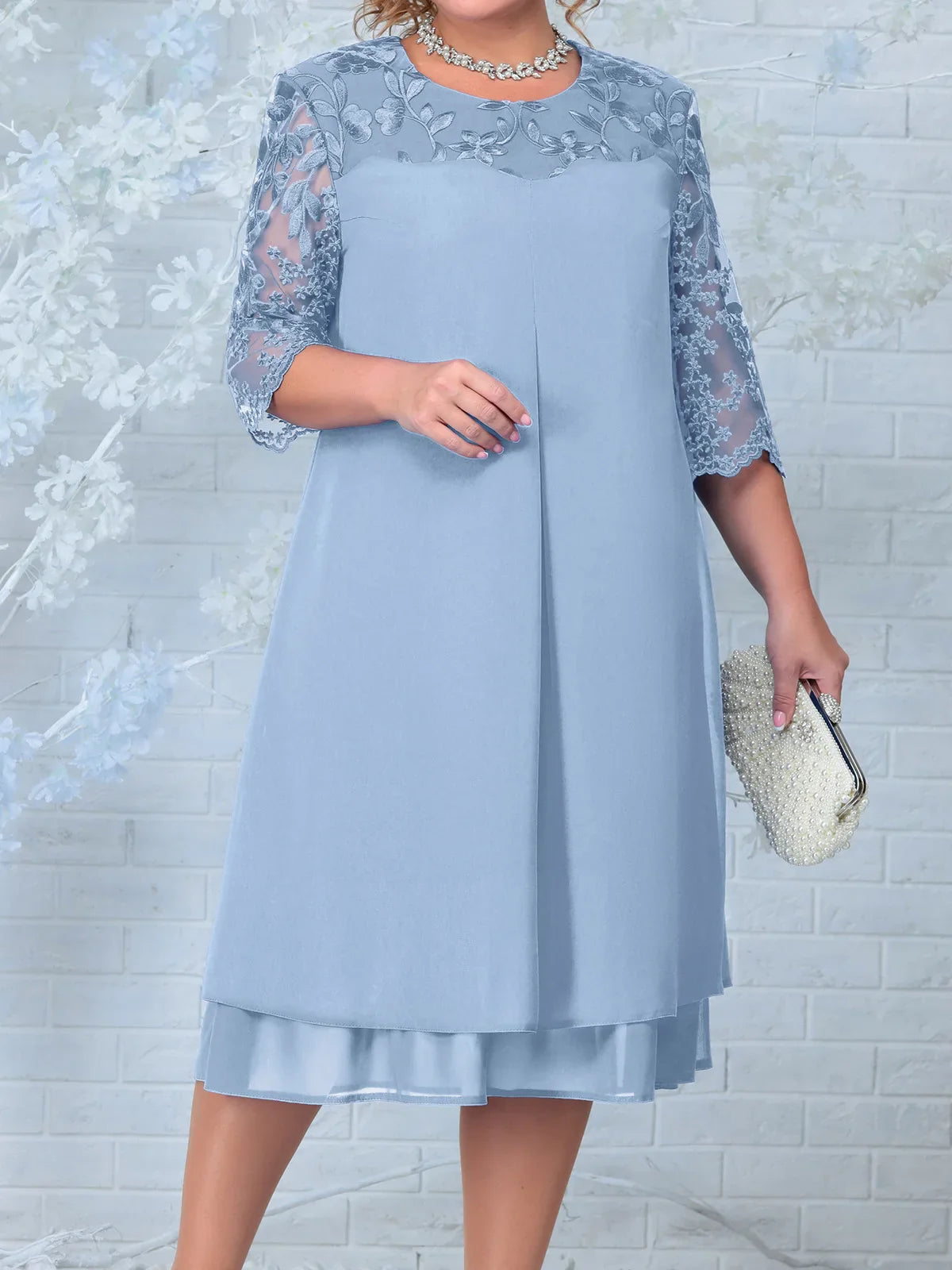 Herbstliches besticktes Bankett Kleid in Übergröße