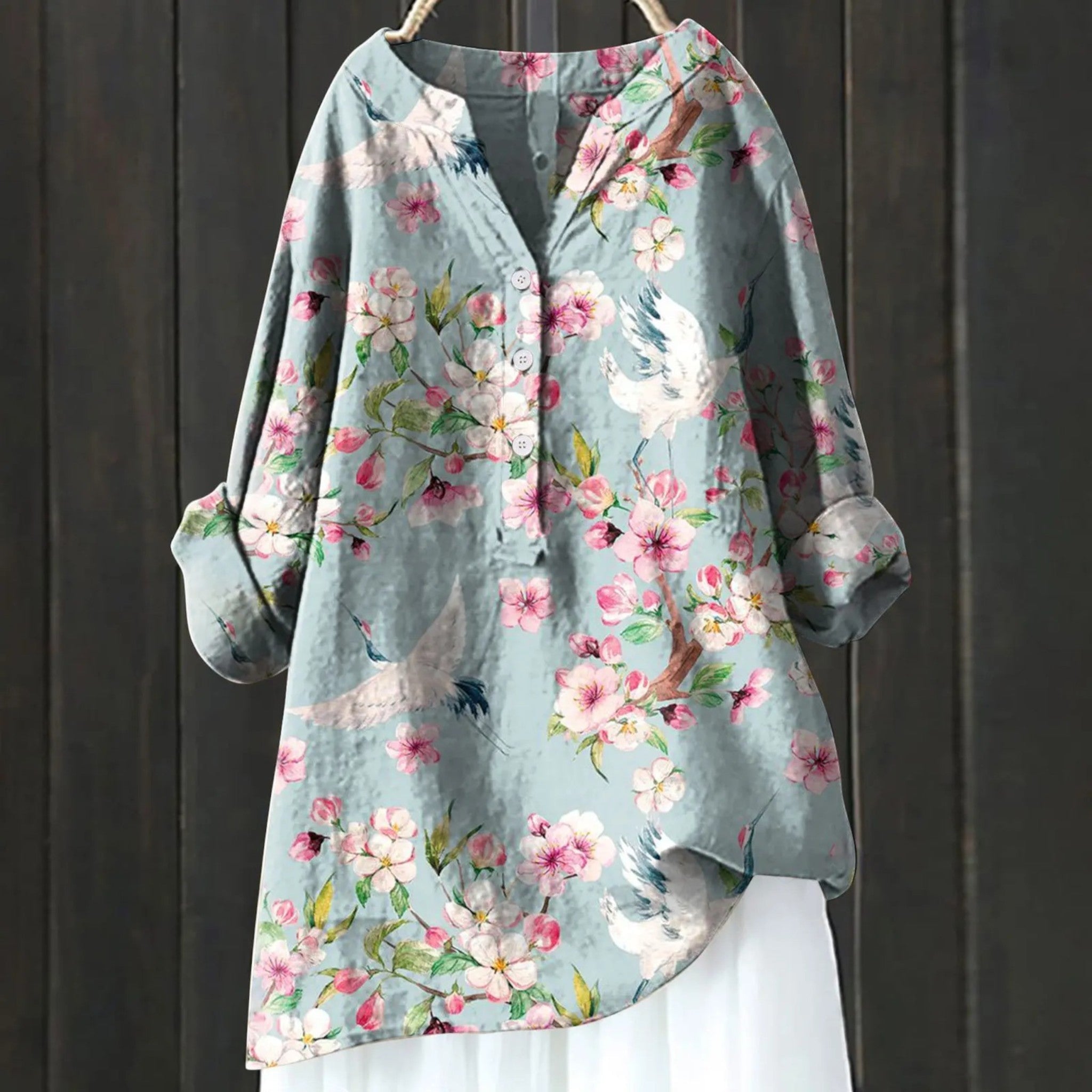 Blumenbluse Mit V-Ausschnitt | Lange Ärmel