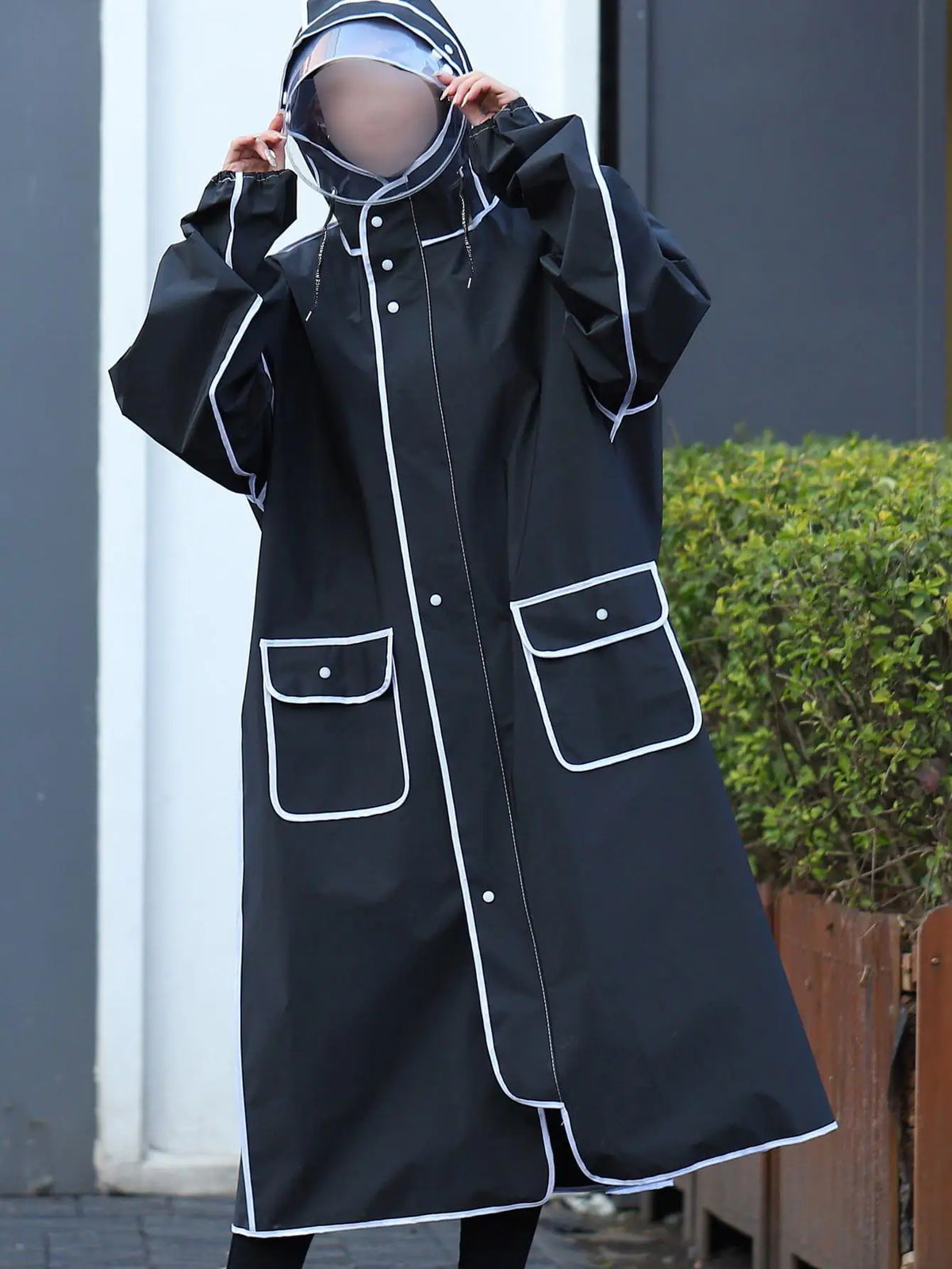 Unisex Wasserdichter Lange Regenponcho – Vollkörper Kapuzenregenjacke mit Reflektierender Verarbeitung