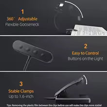 Flexibles Leselicht USB Wiederaufladbar mit Dimmbaren Lichtfarben und Clip