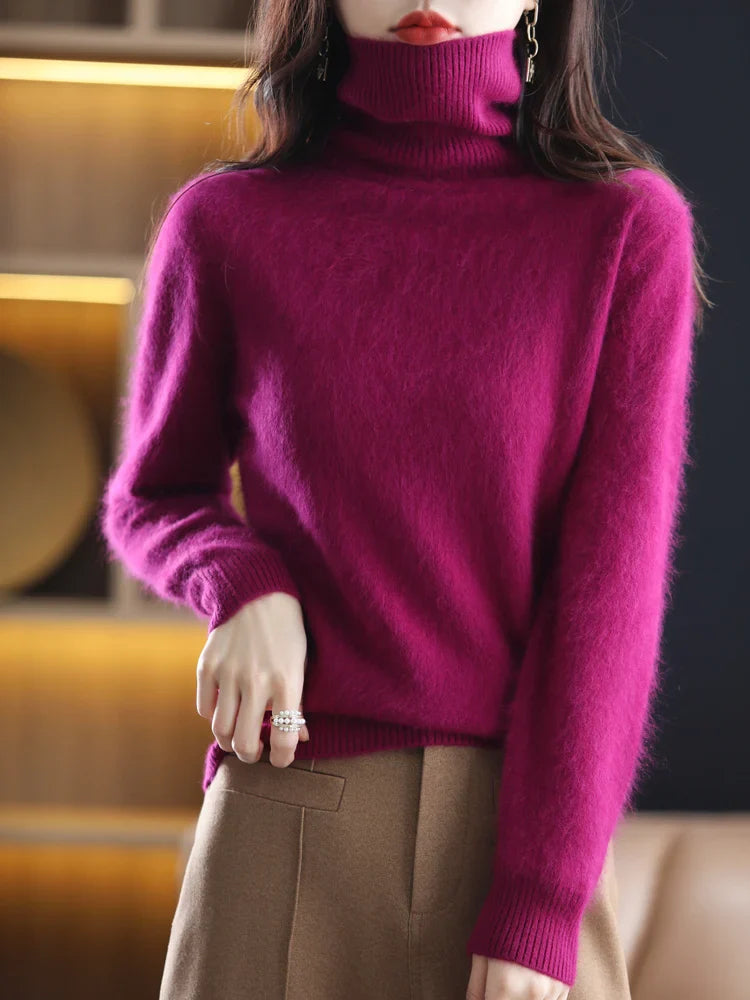 Damen 100 Prozent Kaschmir Rollkragenpullover Warm Slim Fit Strick in 23 Farben