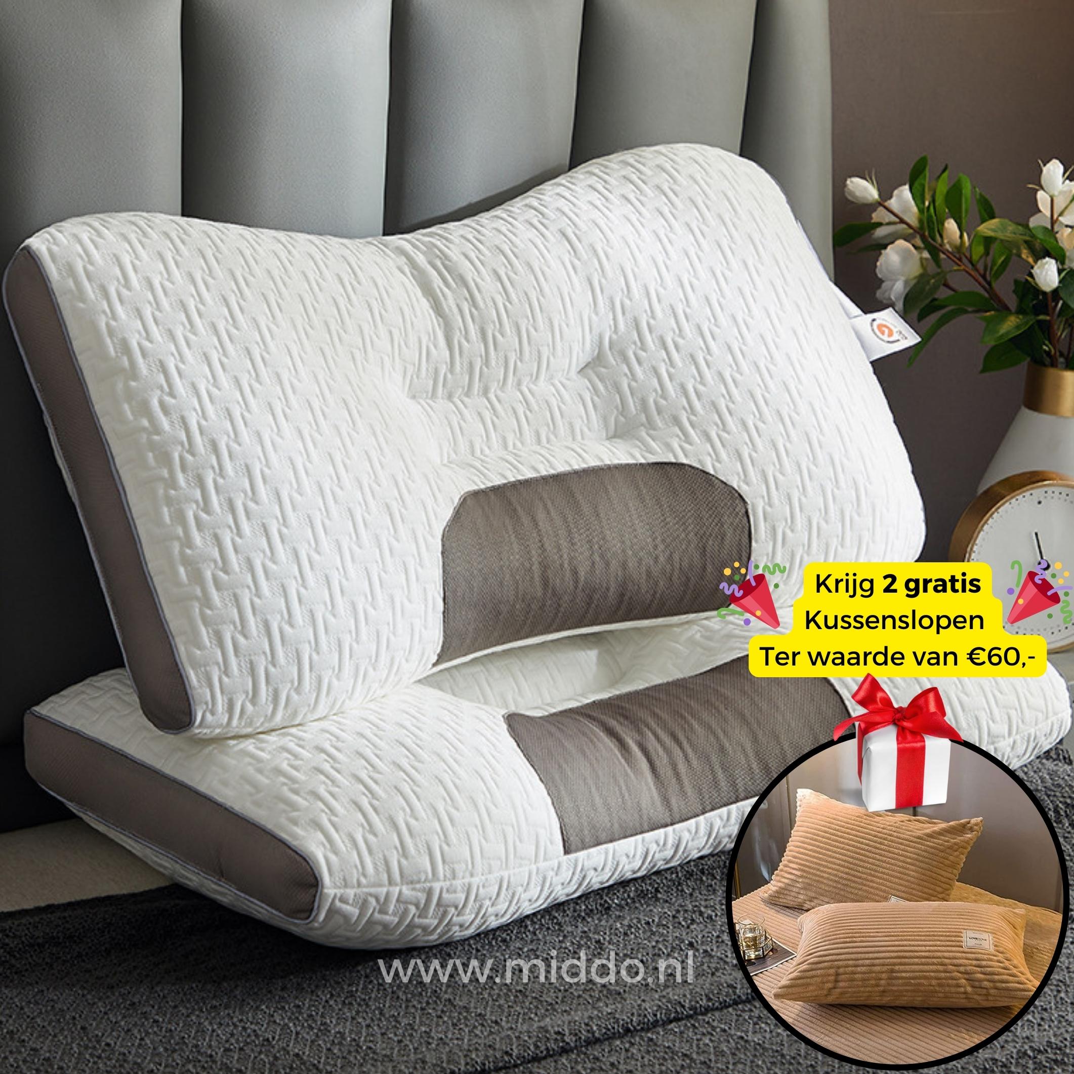 DreamRest Nackenstützkissen | Ergonomisches Kissen für Rücken- und Seitenschläfer mit Gratis Samt-Fleece-Bezügen!