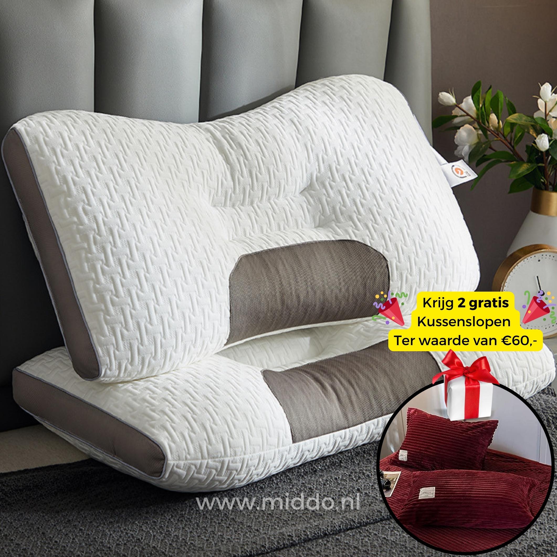 DreamRest Nackenstützkissen | Ergonomisches Kissen für Rücken- und Seitenschläfer mit Gratis Samt-Fleece-Bezügen!