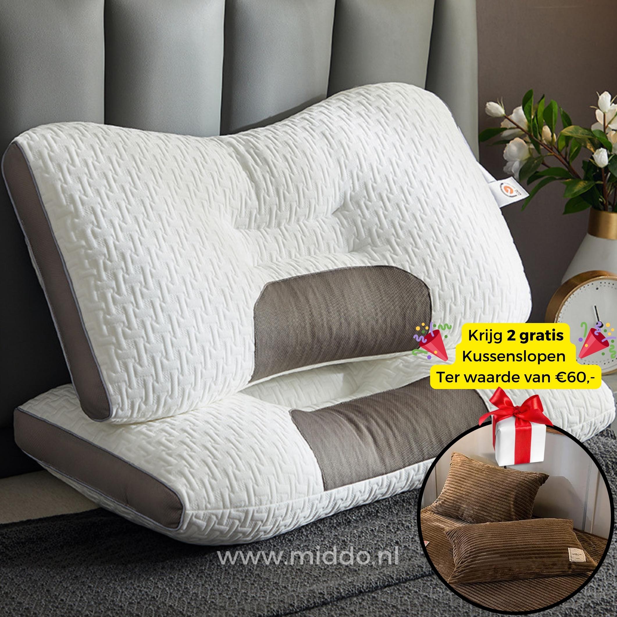 DreamRest Nackenstützkissen | Ergonomisches Kissen für Rücken- und Seitenschläfer mit Gratis Samt-Fleece-Bezügen!