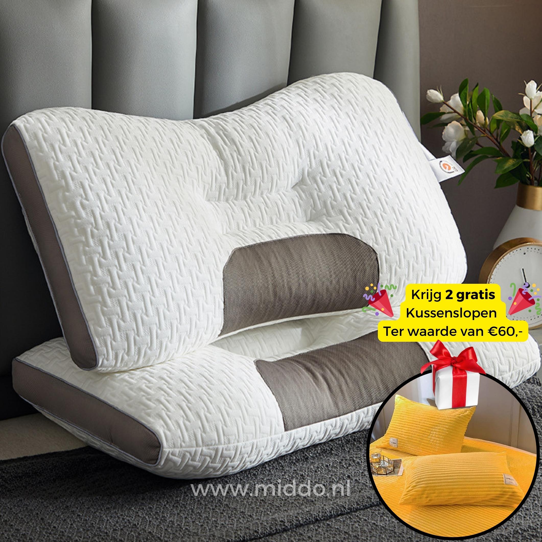 DreamRest Nackenstützkissen | Ergonomisches Kissen für Rücken- und Seitenschläfer mit Gratis Samt-Fleece-Bezügen!