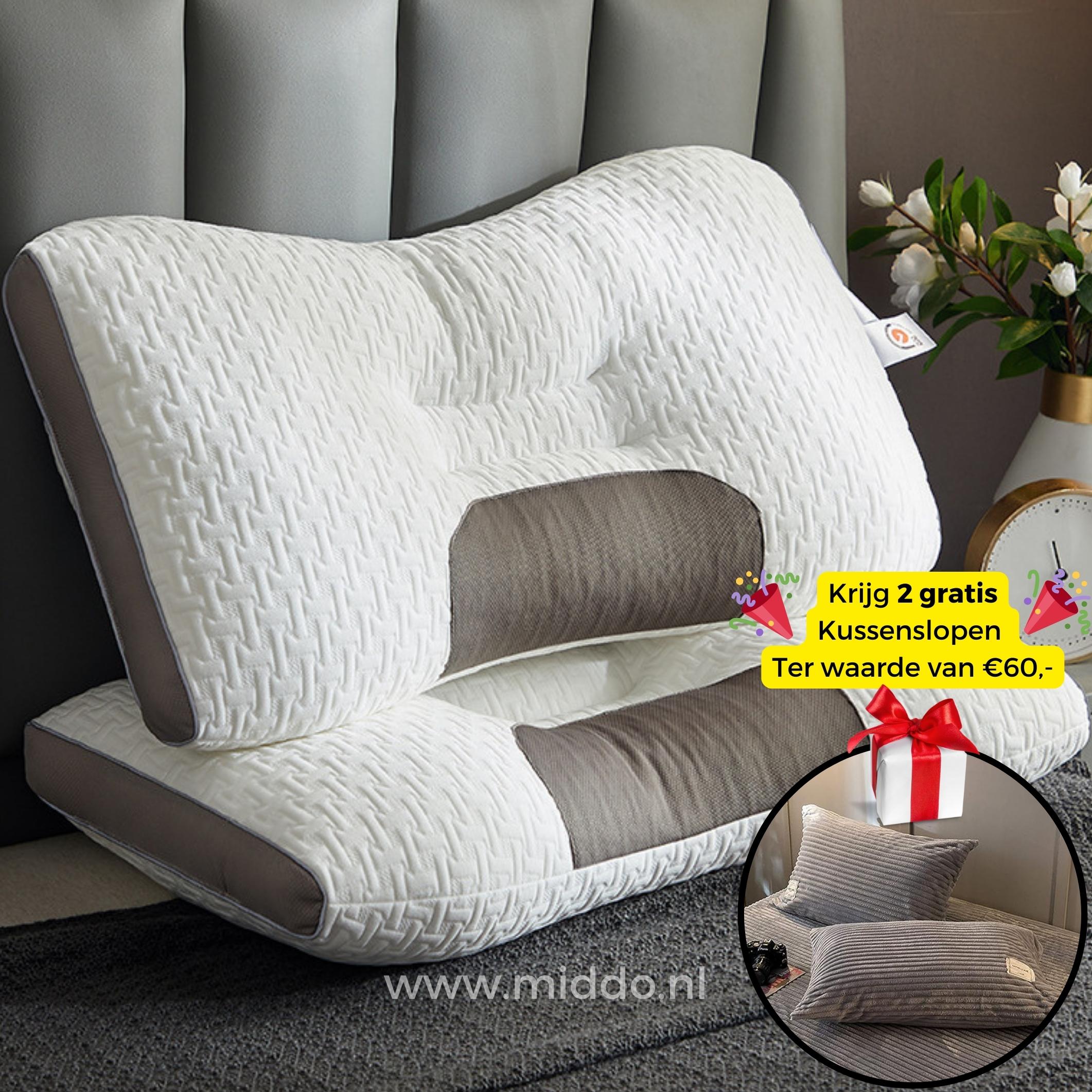 DreamRest Nackenstützkissen | Ergonomisches Kissen für Rücken- und Seitenschläfer mit Gratis Samt-Fleece-Bezügen!