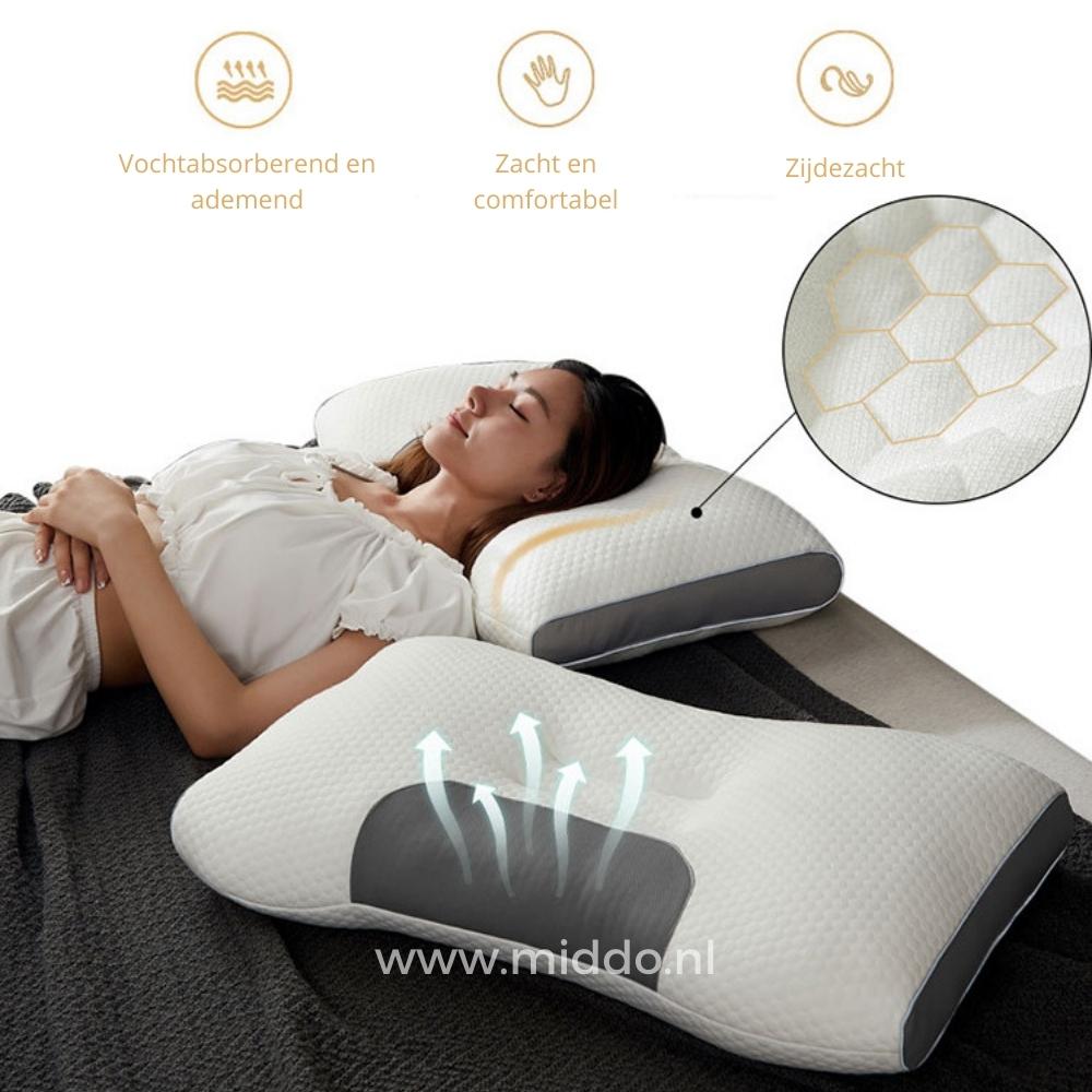 DreamRest Nackenstützkissen | Ergonomisches Kissen für Rücken- und Seitenschläfer mit Gratis Samt-Fleece-Bezügen!