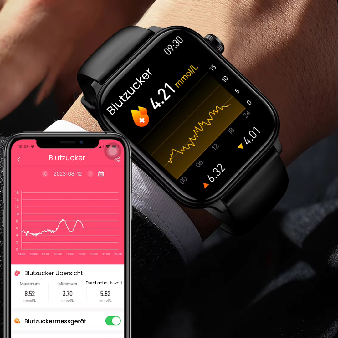 Smartwatch | SOS Notfallalarm mit Standort | Vitalparameter Tracking | GlucoCare SOS