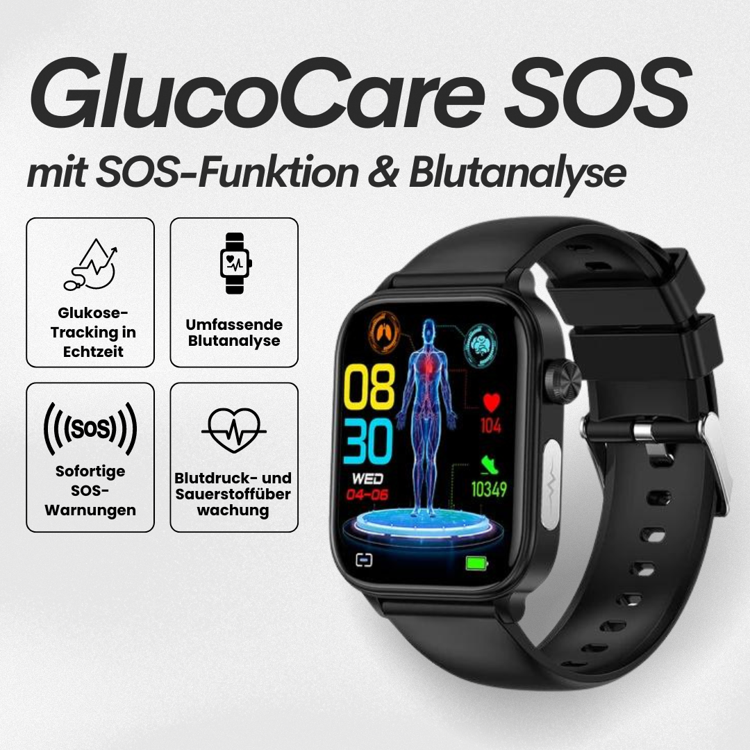 Smartwatch | SOS Notfallalarm mit Standort | Vitalparameter Tracking | GlucoCare SOS